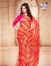 Cream-orange Color Printed Georgette Saree With Border