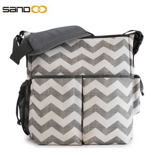 Large Capacity Polyester Wave Stripe Diaper Bag