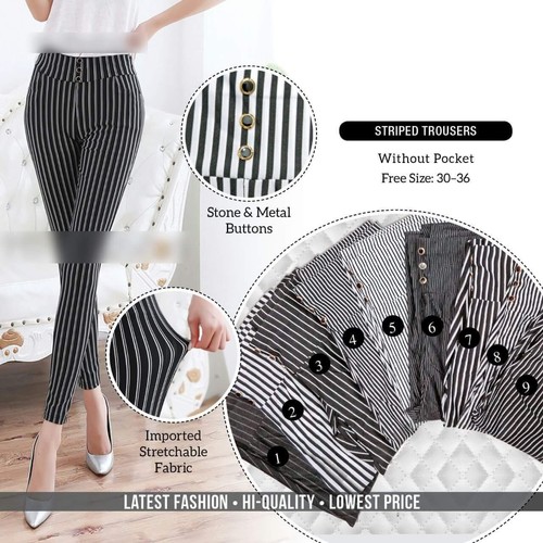 Leggings With Stripes - Lycra Synthetic, XL Size, Black and White, Four Way Stretch | Comfortable, Anti-Wrinkle, Washable, Attractive Design with Stone Decoration
