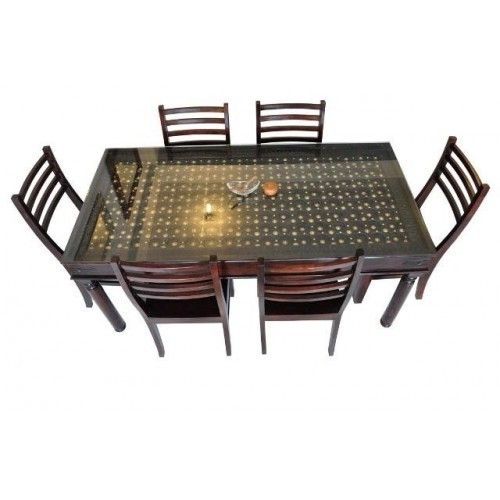 Sheesham Wood Brass Raj Dining Table Set