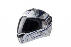 Steelbird Air Racer Glossy White With Blue Helmet