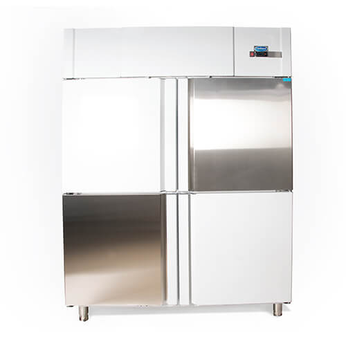 Four Door Vertical Refrigerator - Stainless Steel, White Acrylic Finish | Hermetically Sealed Compressor, Built-in Defrost Drain, CFC-Free Insulation