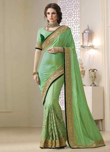 Green Embroidered Mastani Silk And Georgette Designer Wedding Saree