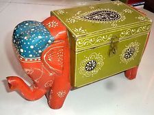 Wooden Handcrafted Painted Embossed Christmas Elephant Trunk Chest Box