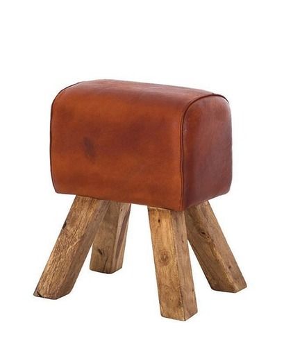 Industrial Leather Wood Stool