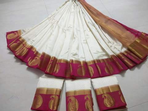 White Silk Saree - Fine Quality Silk Fabric, Elegant Designs and Patterns | Attractive Appearance, Shrink Resistance, Optimum Finish