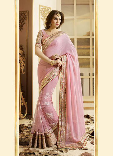 Light Pink Embroidery Work Bridal Saree