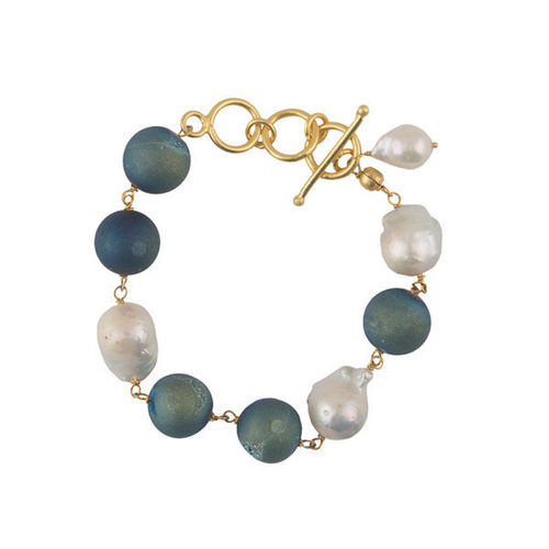 Blue Druzy And Baroque Pearl Bracelet