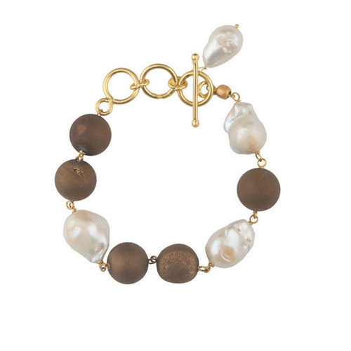 Gold Druzy And Baroque Pearl Bracelet