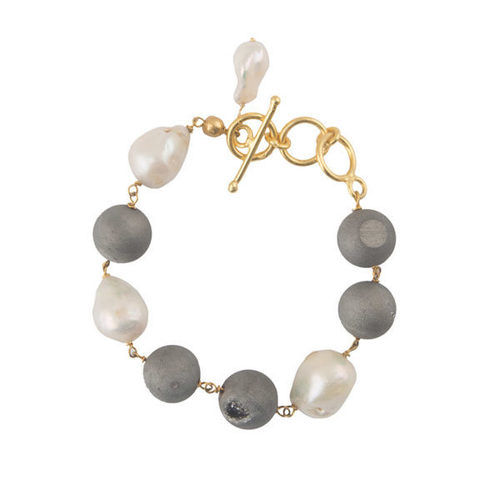 Grey Druzy And Baroque Pearl Bracelet