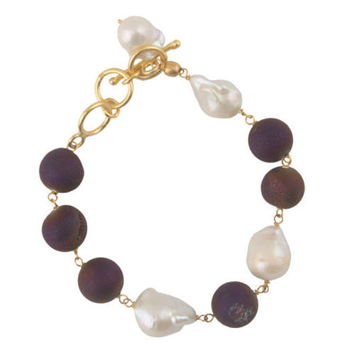 Purple Druzy And Baroque Pearl Bracelet