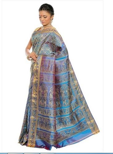 Designer Baluchari Saree in Blue Color Crafted out of Pure Silk