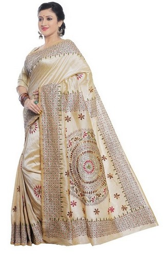 Designer Kantha Stiches on Tussar Saree