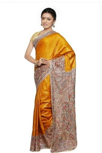 Designer Madhubani Saree in Mustard Yellow Color