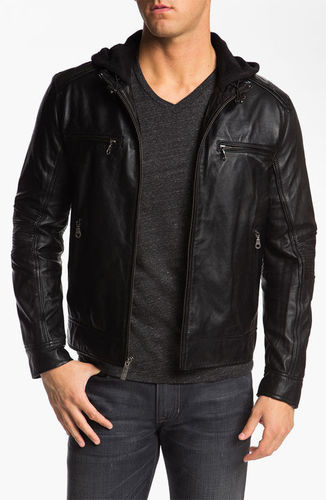 Genuine Sheep Leather Jacket With Hoodie Size: Double Extra Small