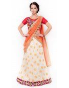 Cream Colored Printed Art Silk Lehenga Choli