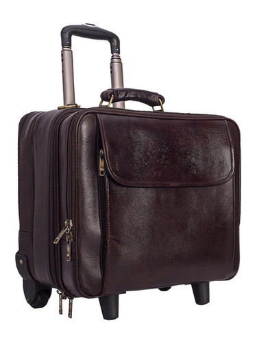 Black Genuine Ndm Leather Trolley Bag In Tan Color