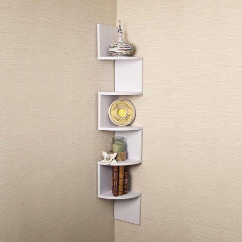 Wall Mount Corner Shelf Zigzag Shape - White No Assembly Required