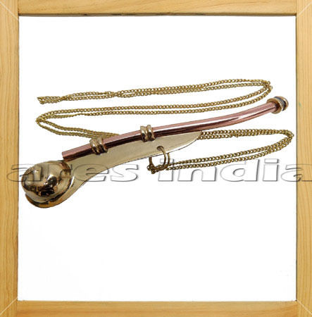 Brass / Copper Boatswain Whistle w Chain & Wood Box - Bosun Call
