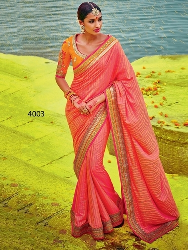 Orange And Rani Two Tone Silk Sarees