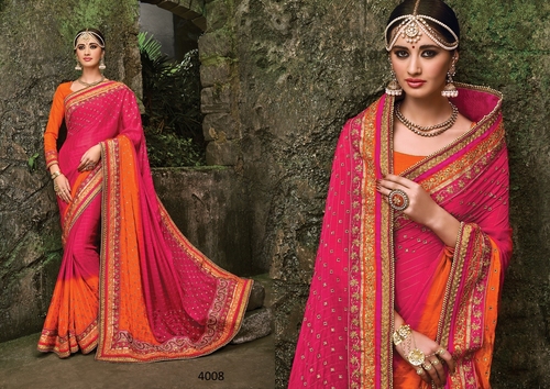 रानी और ऑरेंज पेडिंग प्योर चेक्स साड़ियां