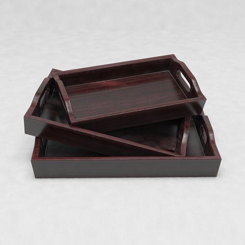 Solid Wood Creative Serving Tray Set Of 3 Trays With Handles - Mahogany Finish No Assembly Required