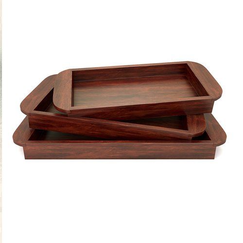 Black Solid Wood U Shape Trays Set Of 3 With Handles - Mahogany Finish