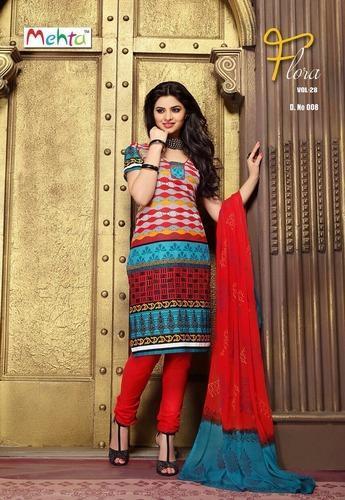 Elegant Cotton Printed Suits With Chiffon Dupatta