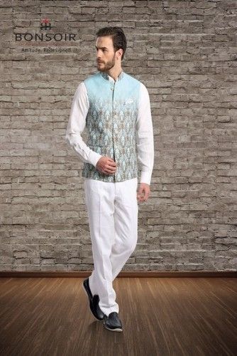 Linen Skyblue Waistcoat Set