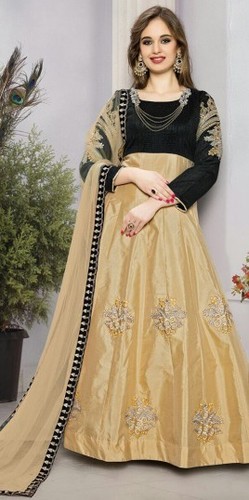 Black Designer Anarkali Suit With Silk Material