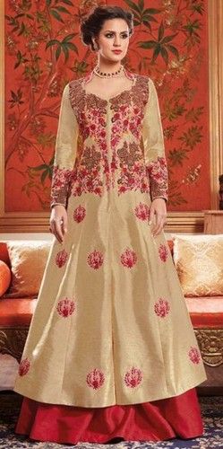 Cream Designer Anarkali Gown For Reception Wear