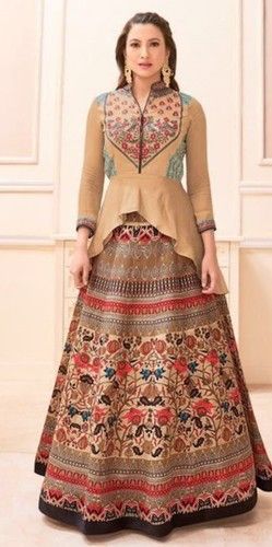 Cream Printed Classic Anarkali Suit For Reception Wear