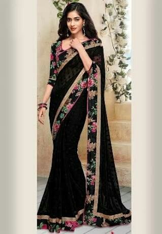 Black Faux Georgette Sarees