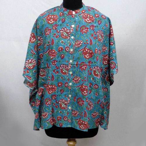 Sarong Shirt 7609 Free Size Indian Block-printed On Soft Cotton Voile