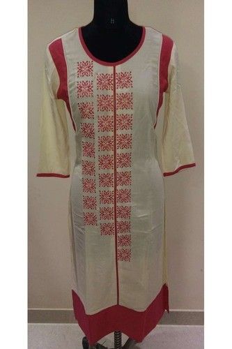 Red Embroidery Cotton Kurti