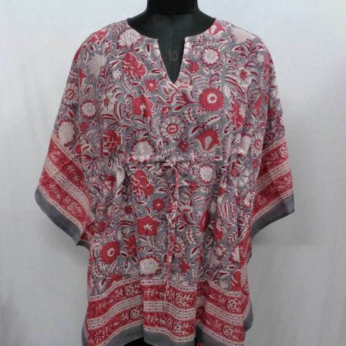 String Kaftan 2784 Free Size Indian Block-Printed on Soft Cotton Voile