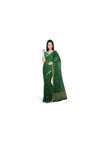 Woven Chiffon Saree in Dark Green