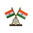 Indian Flag With Clock For Car