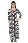 Black Printed Rayon Front Slit Straight Kurti With Potli Button And Mirror Lace Detailing