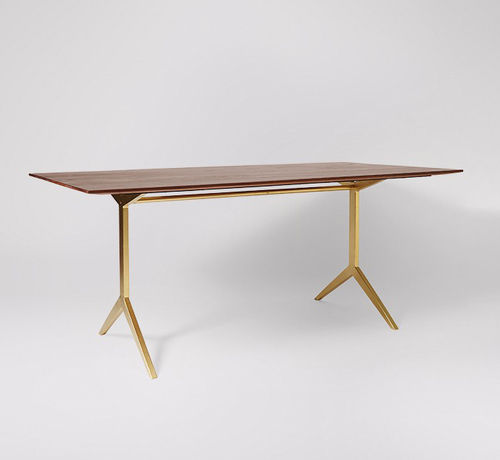 Gold Finished Legs Sleek Design Mango Wood Dining Table With Metal Base