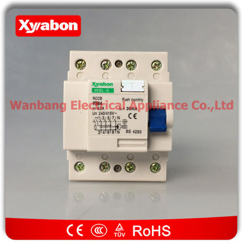 Earth Leakage Wbl-6 4 Pole Residual Current Circuit Breaker