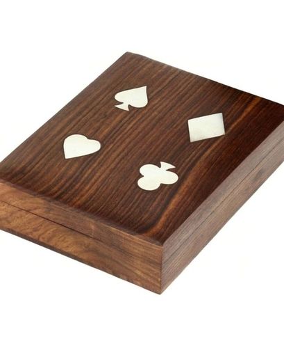 Handmade Indian Wooden Double Playing Card Storage Box 