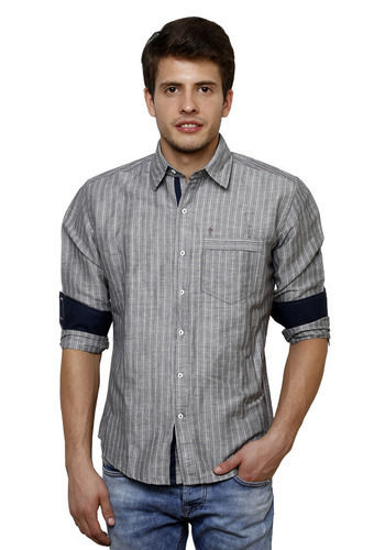 Breathable Full Sleeves Yarn Dyed Linen Stripe Casual Shirt