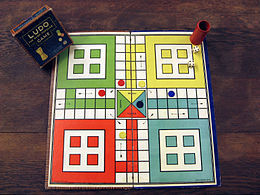 Ludo Game - High-Quality Wooden Board, Brightly Colored Tokens in Yellow, Green, Red, Blue 