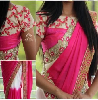 Designer Pink And White Color Saree