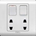 White B05 Series 2 Gang 1 Way Switch With Double 2 Pin Socket