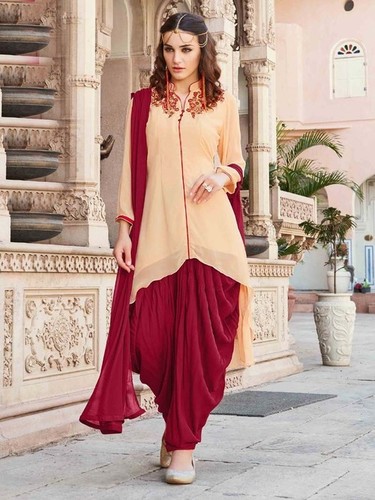 Punjabi Suits : Designer Maroon partywear dhoti salwar suit