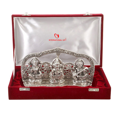 Silver Plated Laxmi Ganesh Sarswati Idol