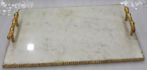 Metal Handle Marble Stone Serving Trays