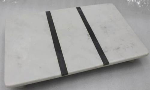 Slate And White Marble Serving Trays Size: 15X9 Inch